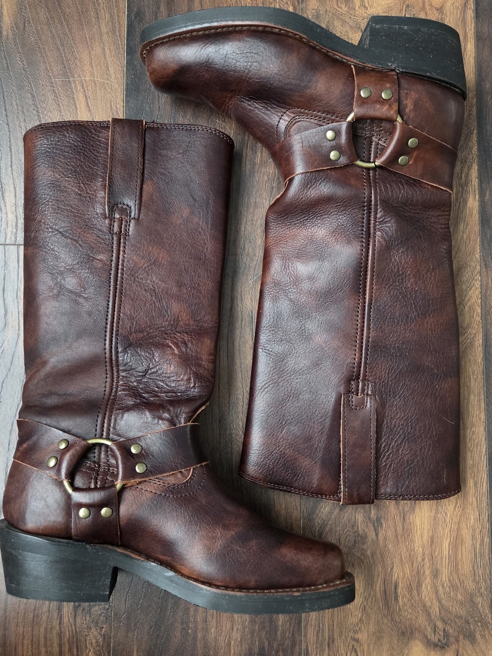dingo Brown Leather Harness Heeled Boots